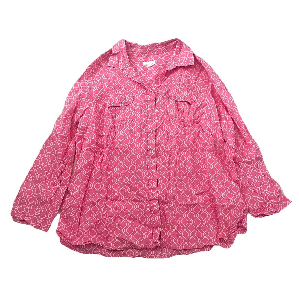 Charter Club Luxury 100% Linen Pink Printed Button-Up Shirt Womens sz 3X
